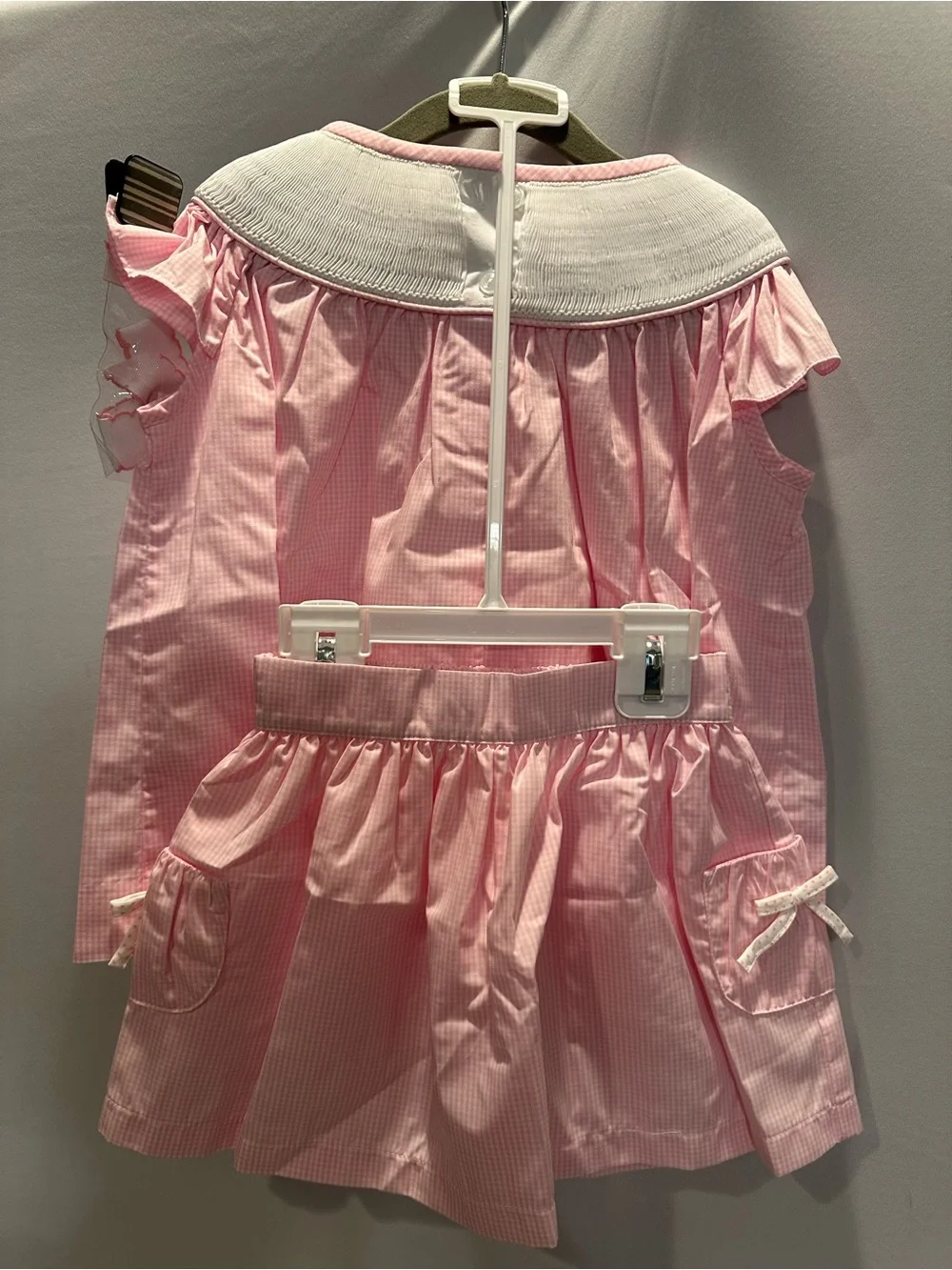 Pink Smocked Girls Set with Matching Bow